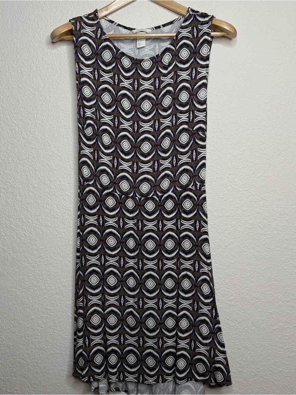 H&M Geometric Print Sleeveless Dress Back Cutout Size 14 Boho Tribal Viscose